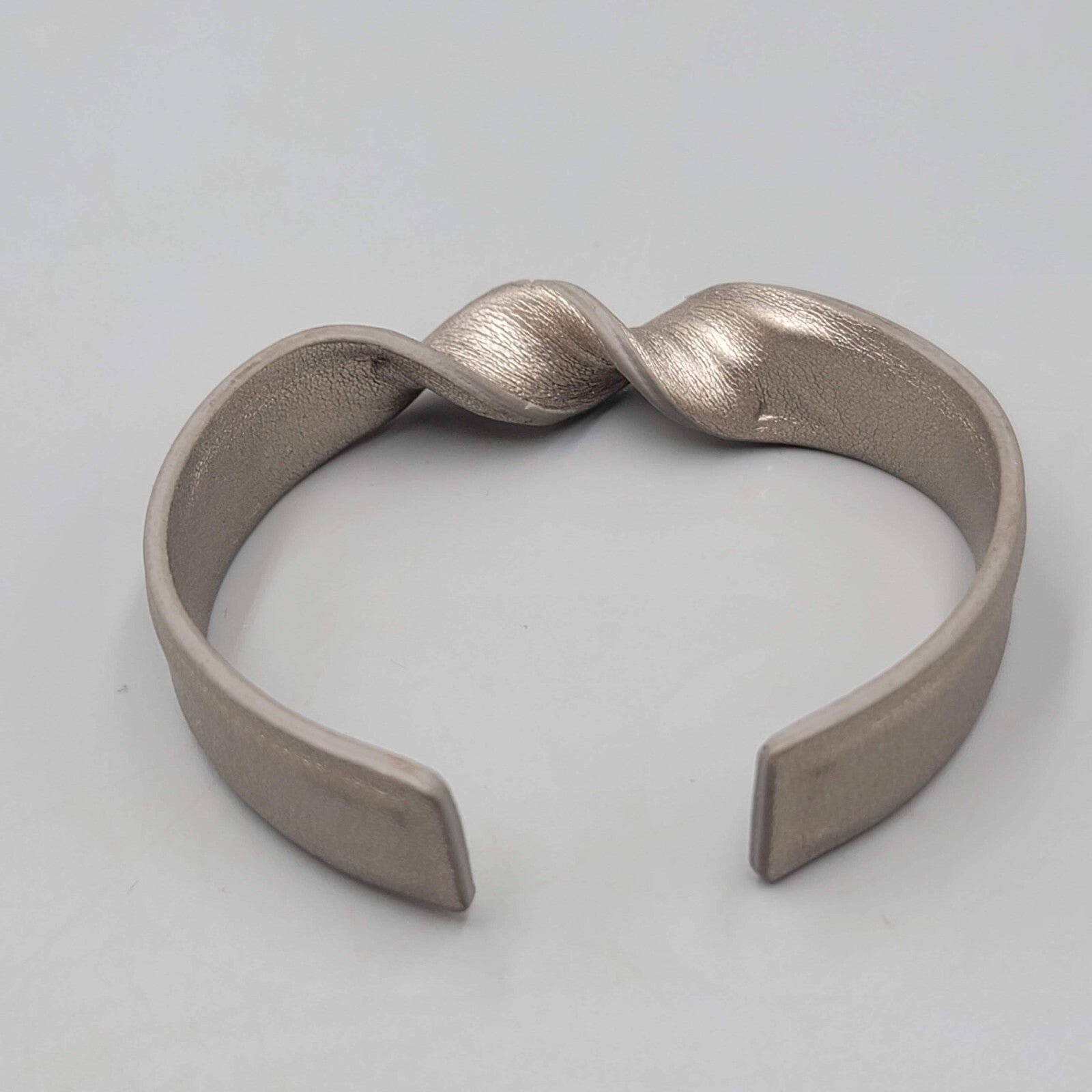 Memory Cuff Bracelet  Silver Gray Faux Leather Twist 