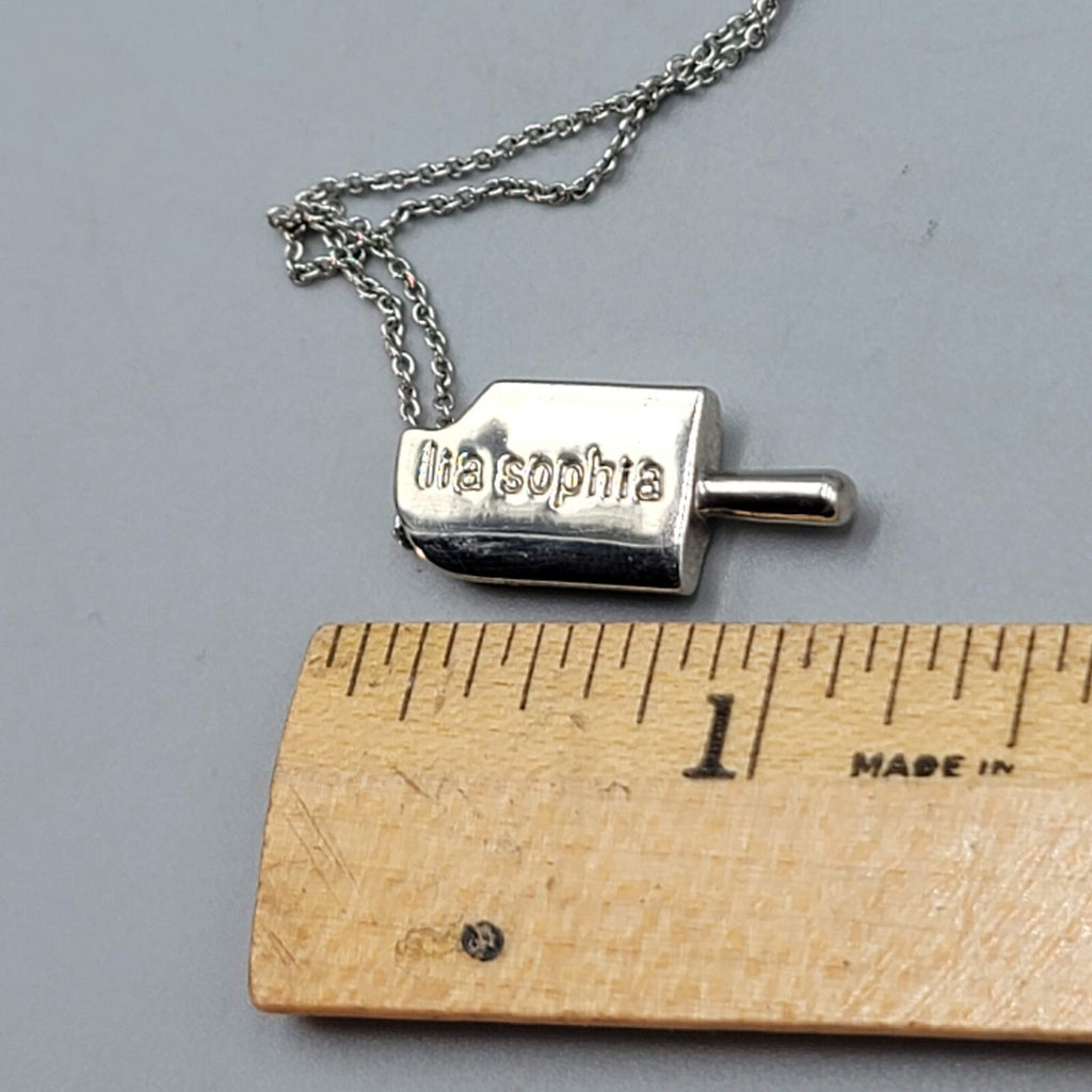 Lia Sophia Popsicle Pendant Necklace Green Enamel Crystal Silver tone 18"