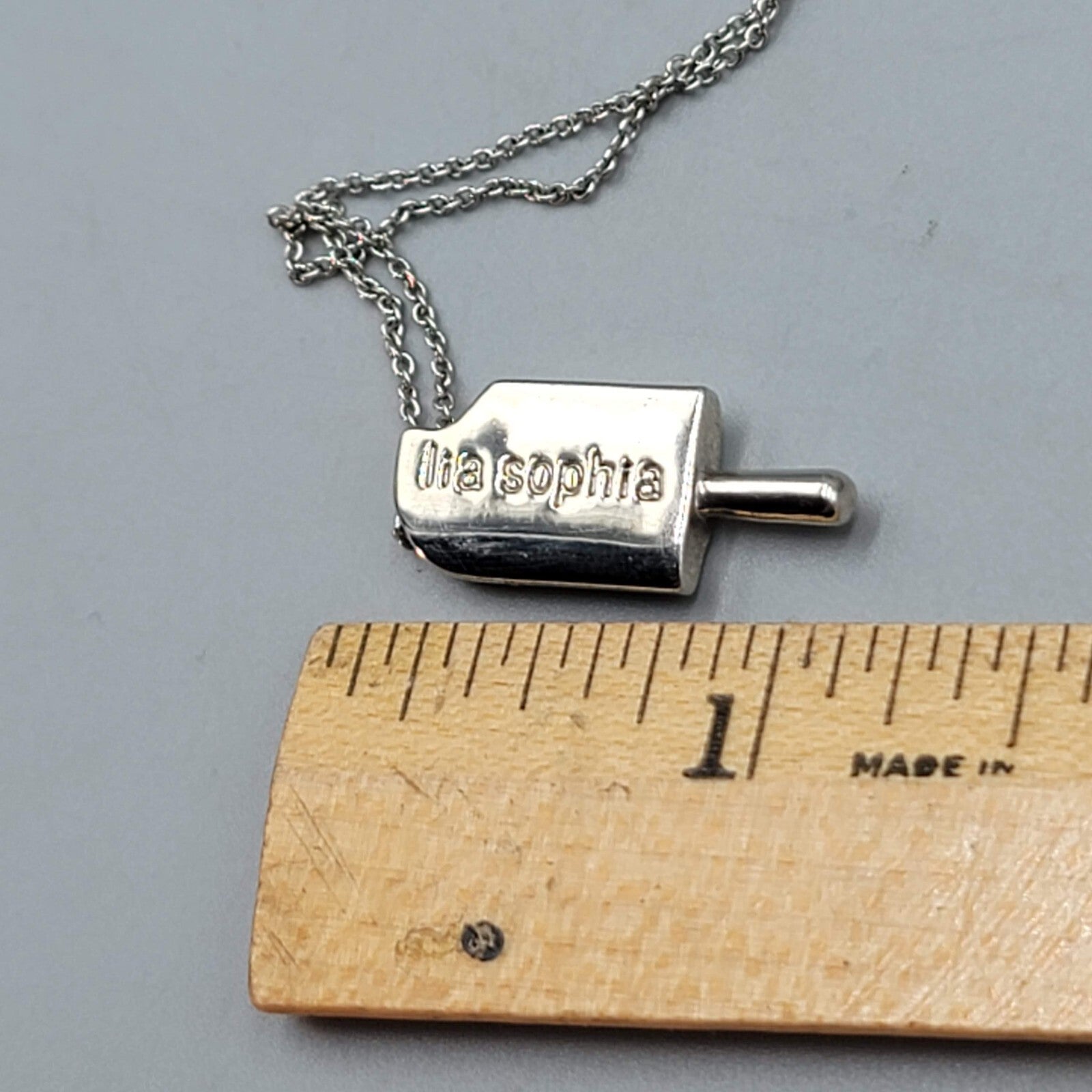 Lia Sophia Popsicle Pendant Necklace Green Enamel Crystal Silver tone 18"