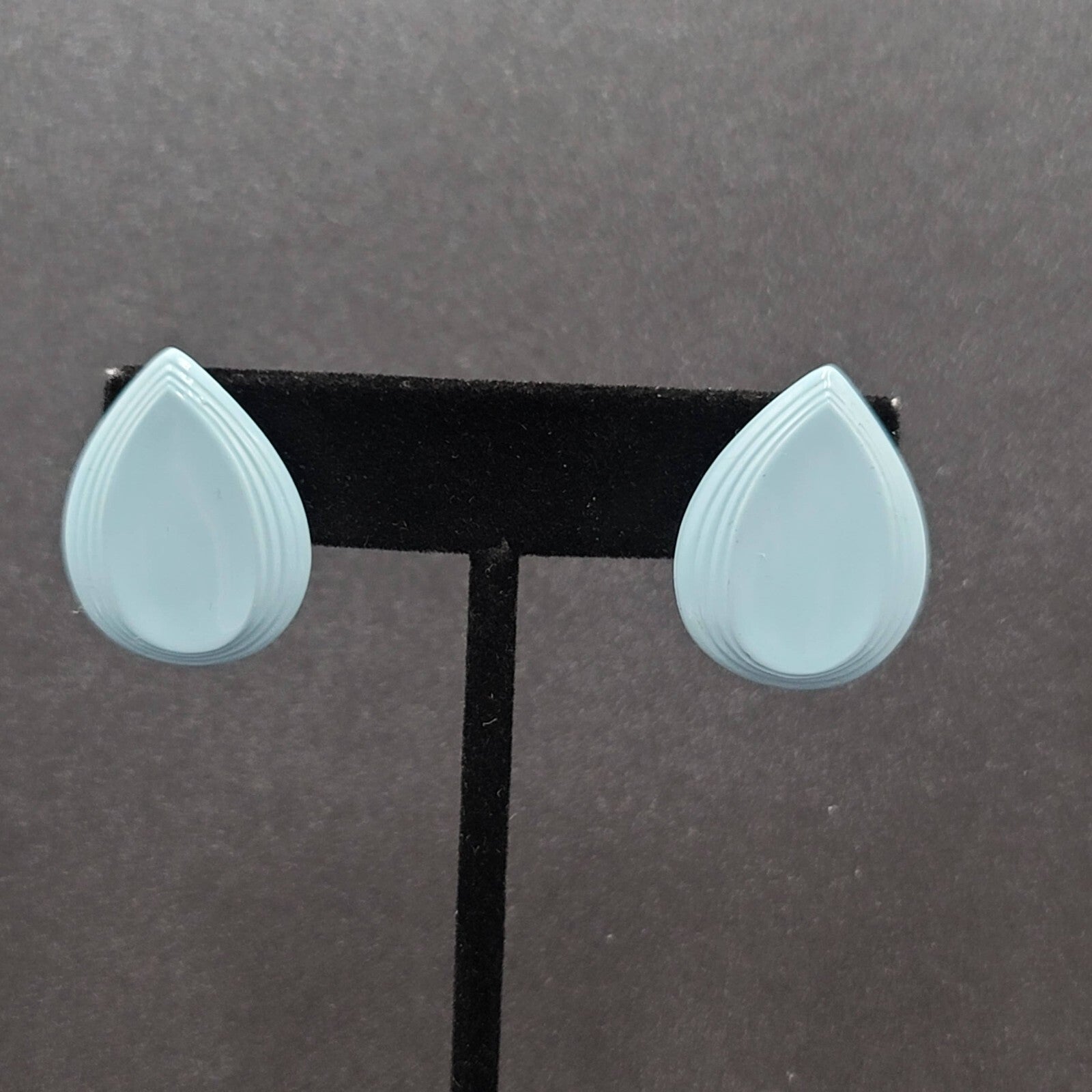 Vintage Pierced Earrings Blue Enamel over Metal Teardrop 1"