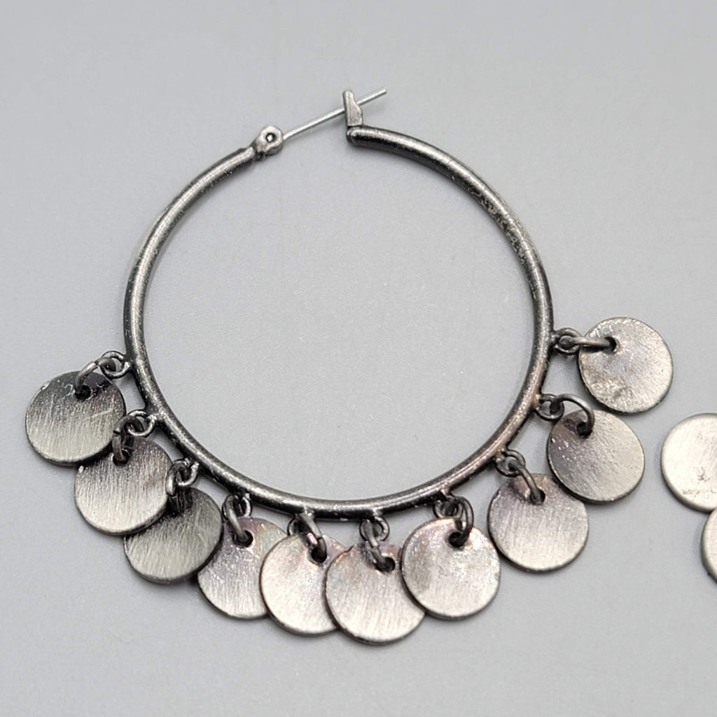 Hoopd Gray Disc Accents Pierced Earrings Silver tone Dangle  2 in