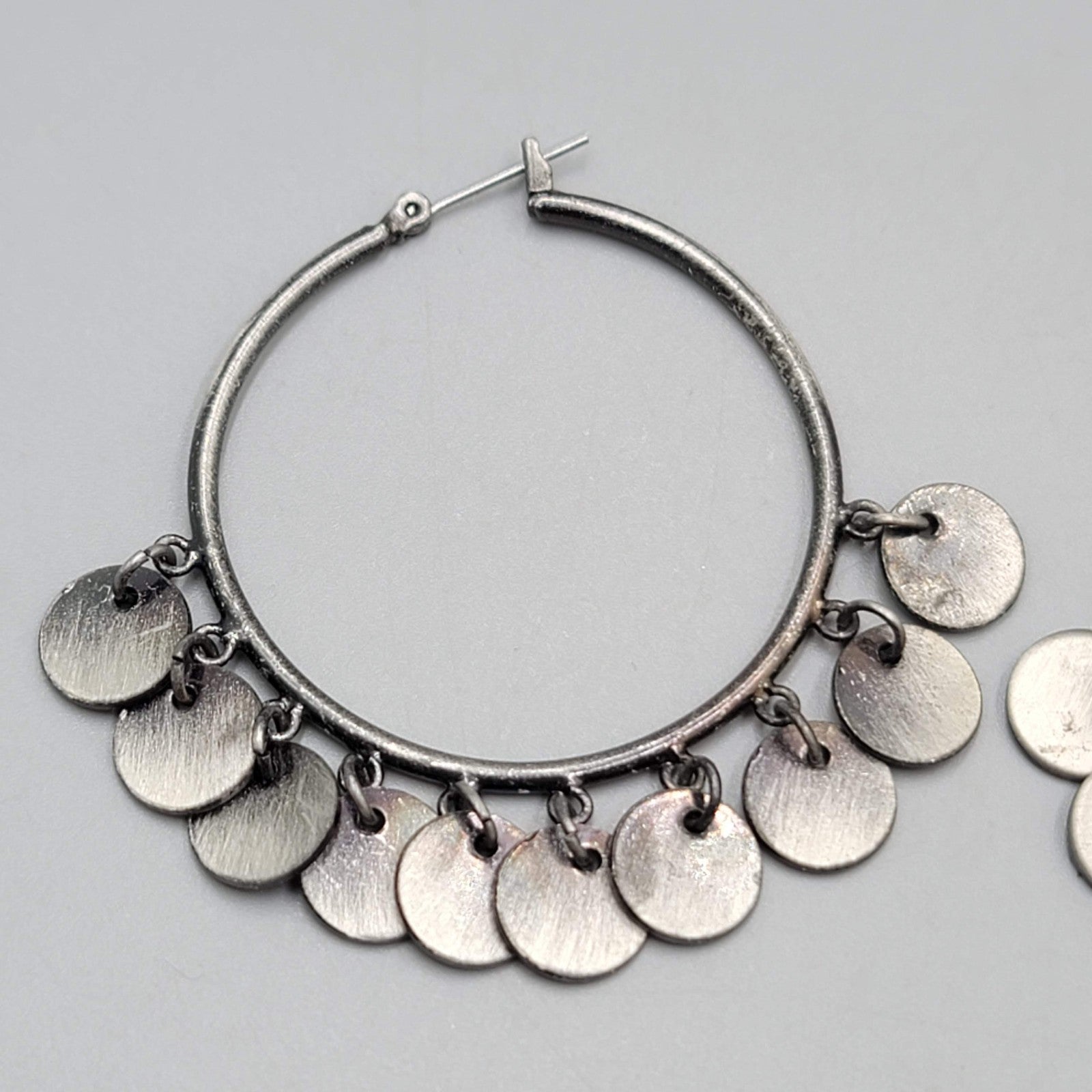 Hoopd Gray Disc Accents Pierced Earrings Silver tone Dangle  2 in