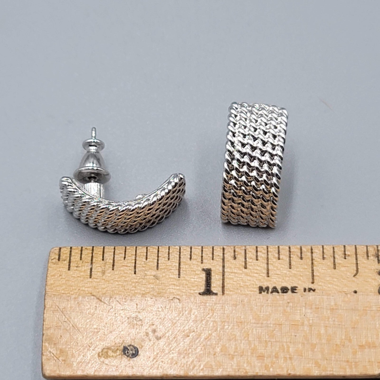 Monet Pierced Earrings Silver Plated Textured Drop 3/4"