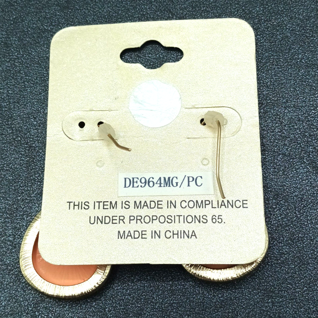 Pierced Earrings Gold tone Peach Textured Plastic Teardrop Dangle 1 1/4"