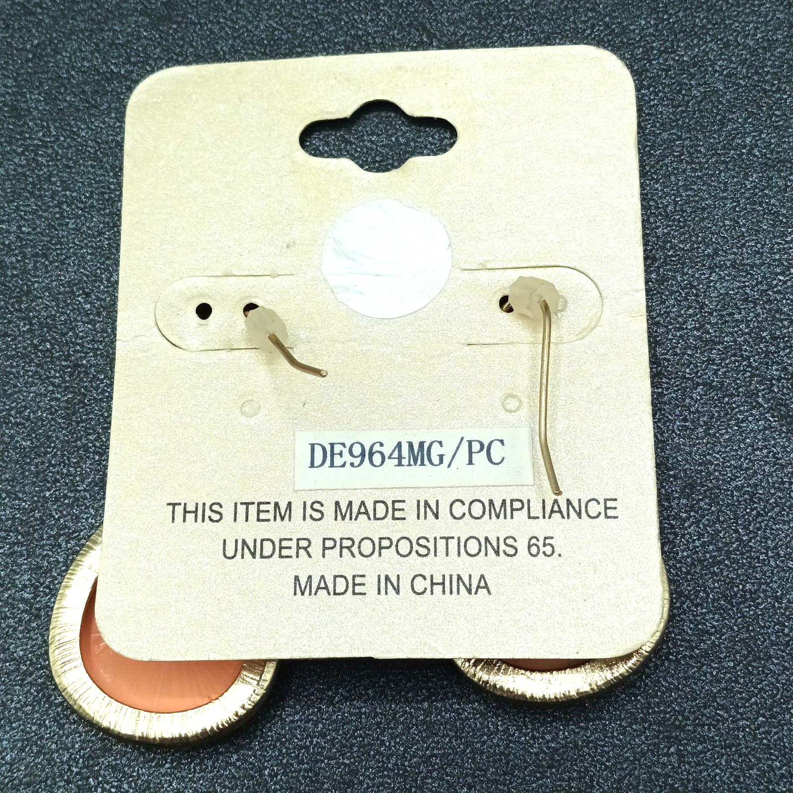 Pierced Earrings Gold tone Peach Textured Plastic Teardrop Dangle 1 1/4"
