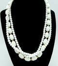 Vintage Necklace White & Gold Bead Triple Strand Estate Costume Jewelry 18"