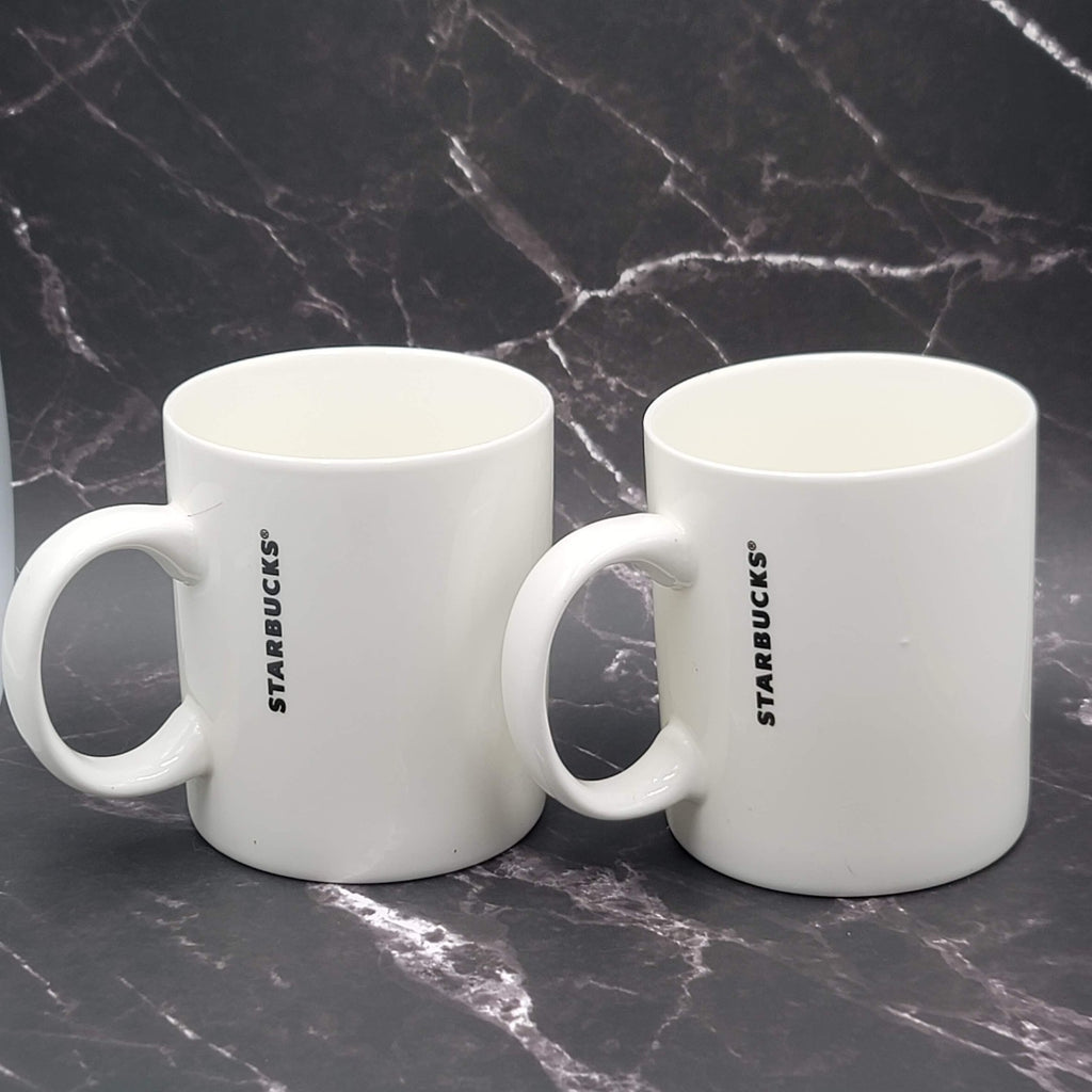Set of 2 Starbucks Coffee Mug White Gold Lettering 2015