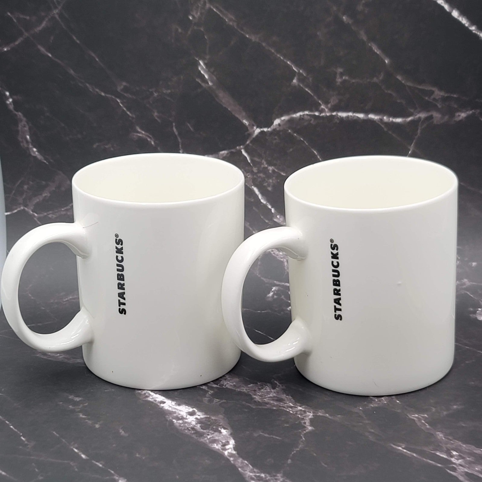 Set of 2 Starbucks Coffee Mug White Gold Lettering 2015