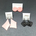 3 Pairs Vintage Pierced Earrings Pink Black Enamel Statement Dangle 80s NOS