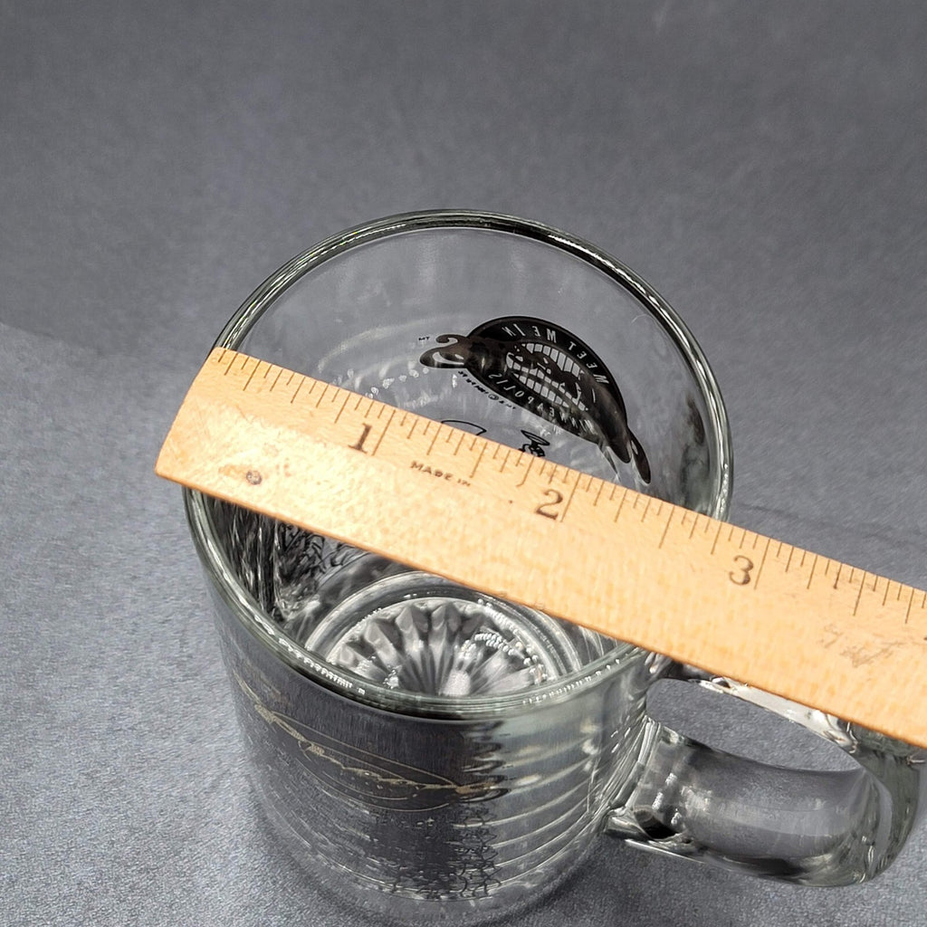 Cheers Meet Me In Minneapolis Clear Mug with Black Etching Beer Stein Souvenir