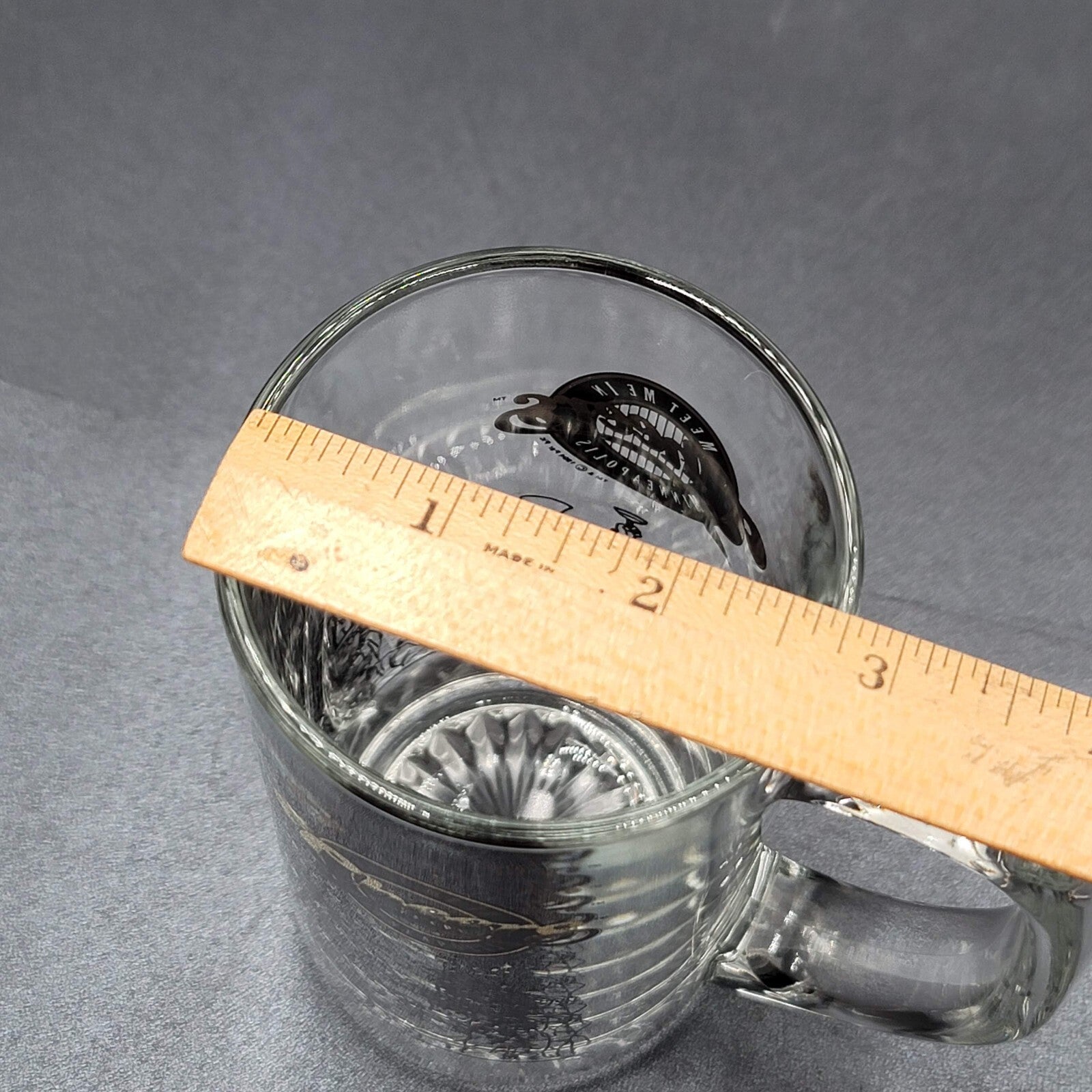Cheers Meet Me In Minneapolis Clear Mug with Black Etching Beer Stein Souvenir