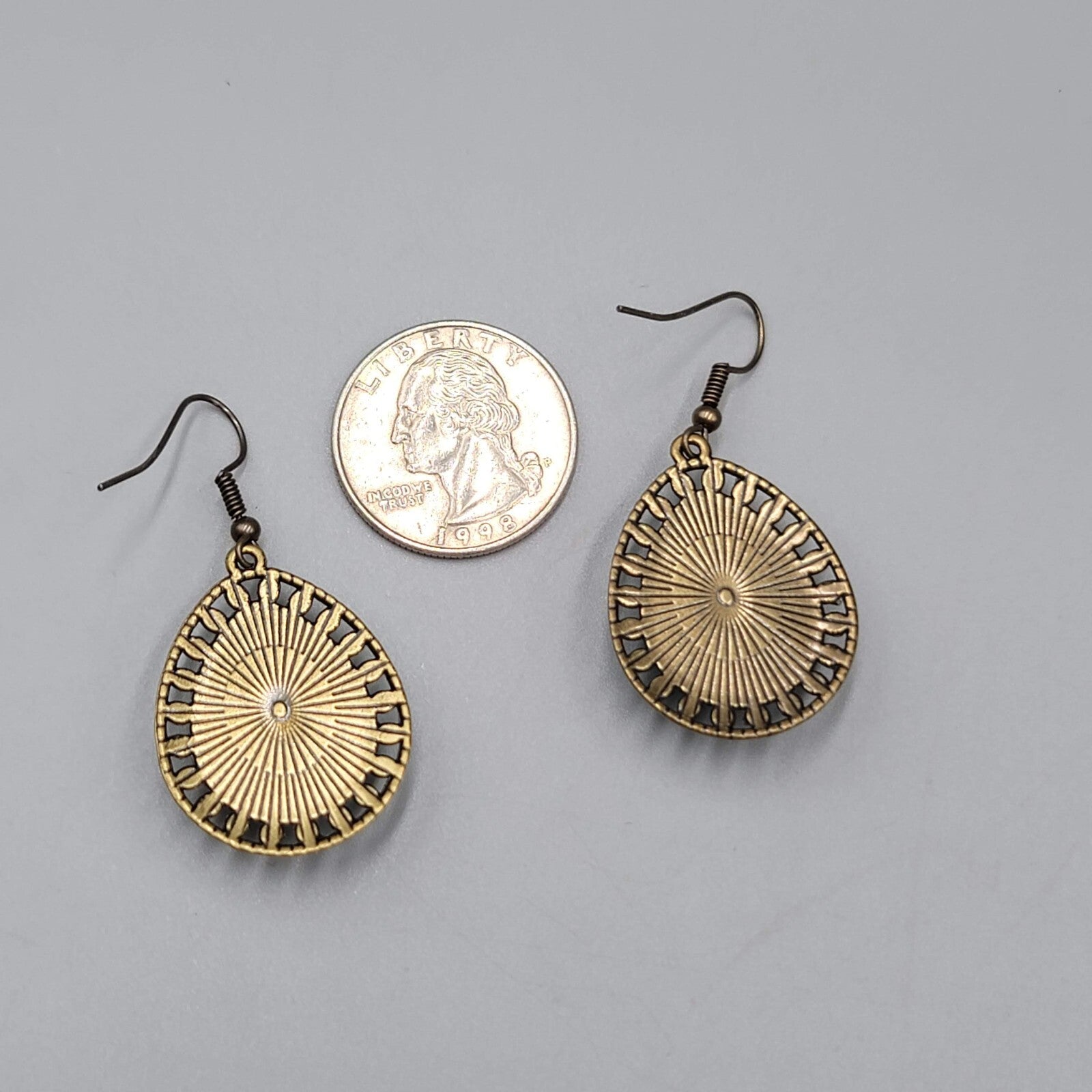 Teardrop Pierced Earrings Bronze tone Blue Howlite Dangle 1 1/8"