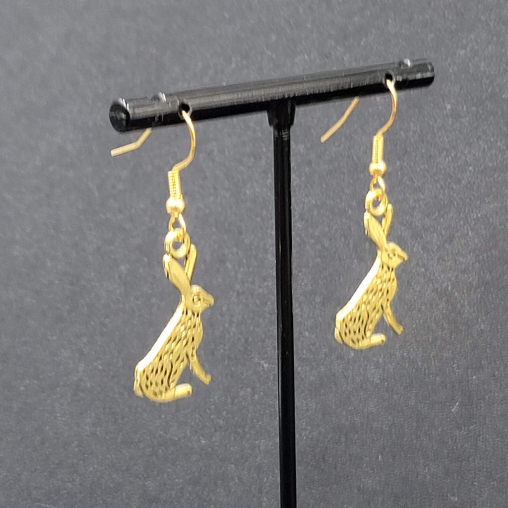 Jack Rabbit Pierced Earrings Dangle Gold tone 1"