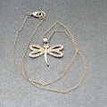 Dragonfly Necklace Multicolor Crystal Pendant Silver tone Chain 16"