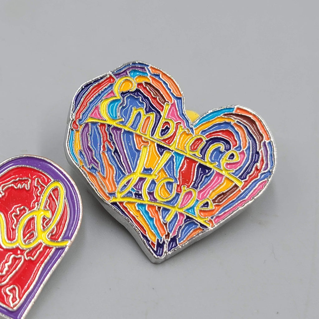 Embrace Hope Penzeys Spice Rainbow Heart Shape Abstract Logo Design Lapel Pin 