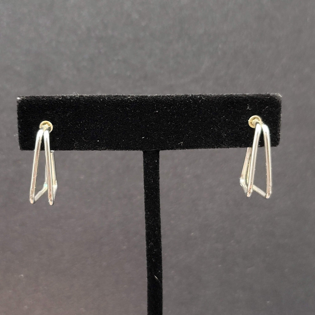 Pierced Earrings Silver tone Triangle Doouble Hoops 3/4"