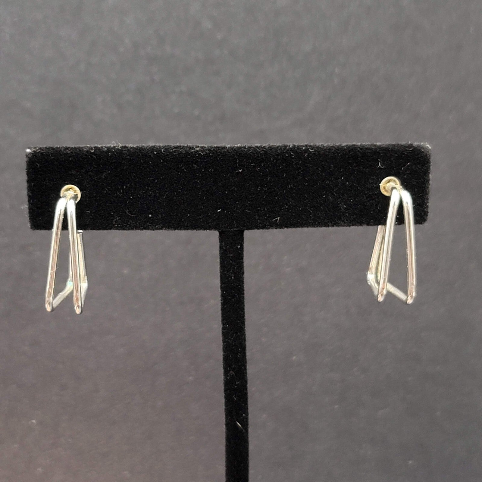 Pierced Earrings Silver tone Triangle Doouble Hoops 3/4"