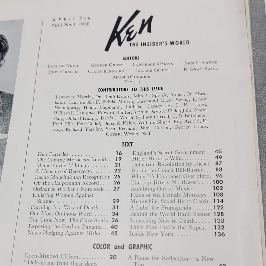 Ken Magazine No 1 Vol 1  April 1938 News Photos Coming WWII Topicality