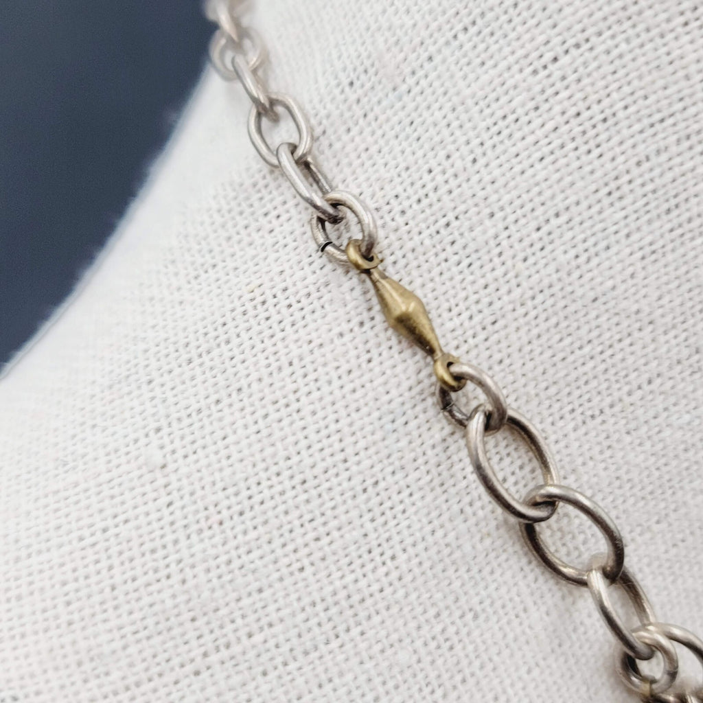 Skeleton Key Heart Charm Necklace Silver tone Statement 22"