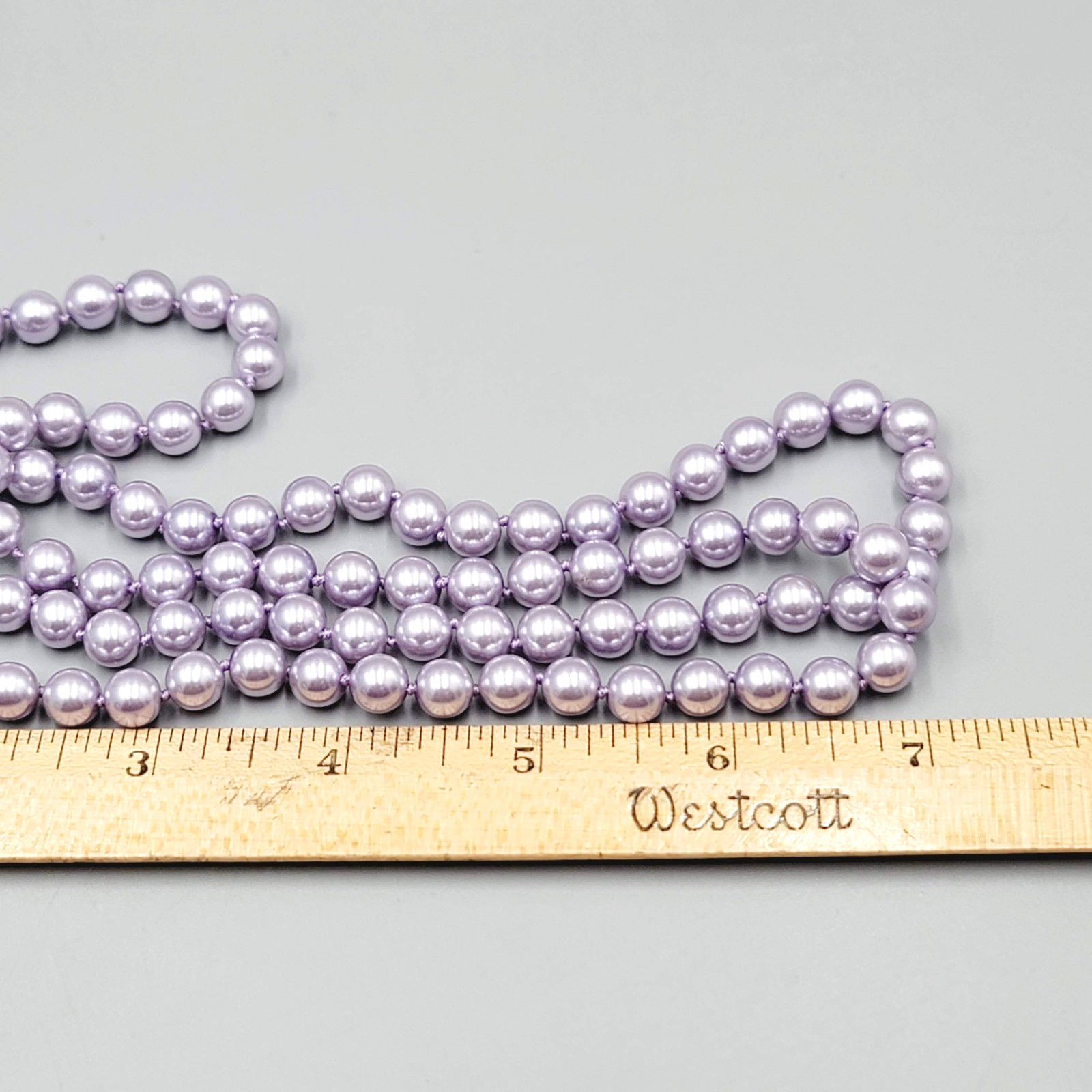 Kissaka Purple Faux Pearl Necklace Long Single Strand 36"