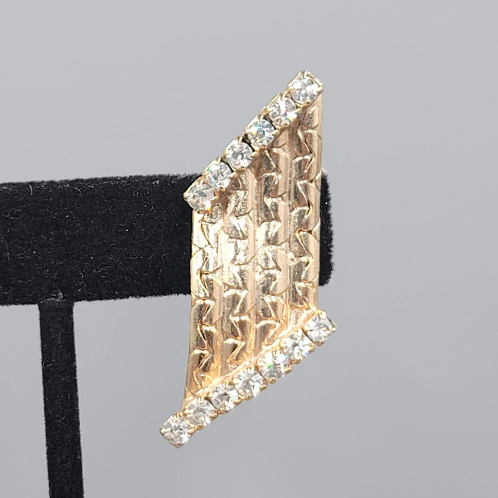 Vintage Rhinestone Clip on Earrings Gold tone Climber Statement 1.75"