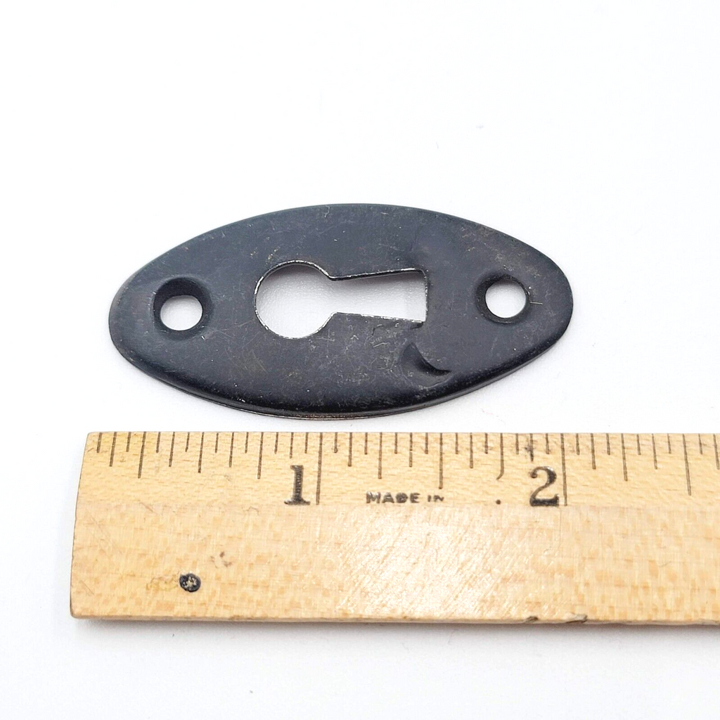 Vintage Oval Black Steel Skeleton Key hole Escutcheon Salvage 2"x 1"