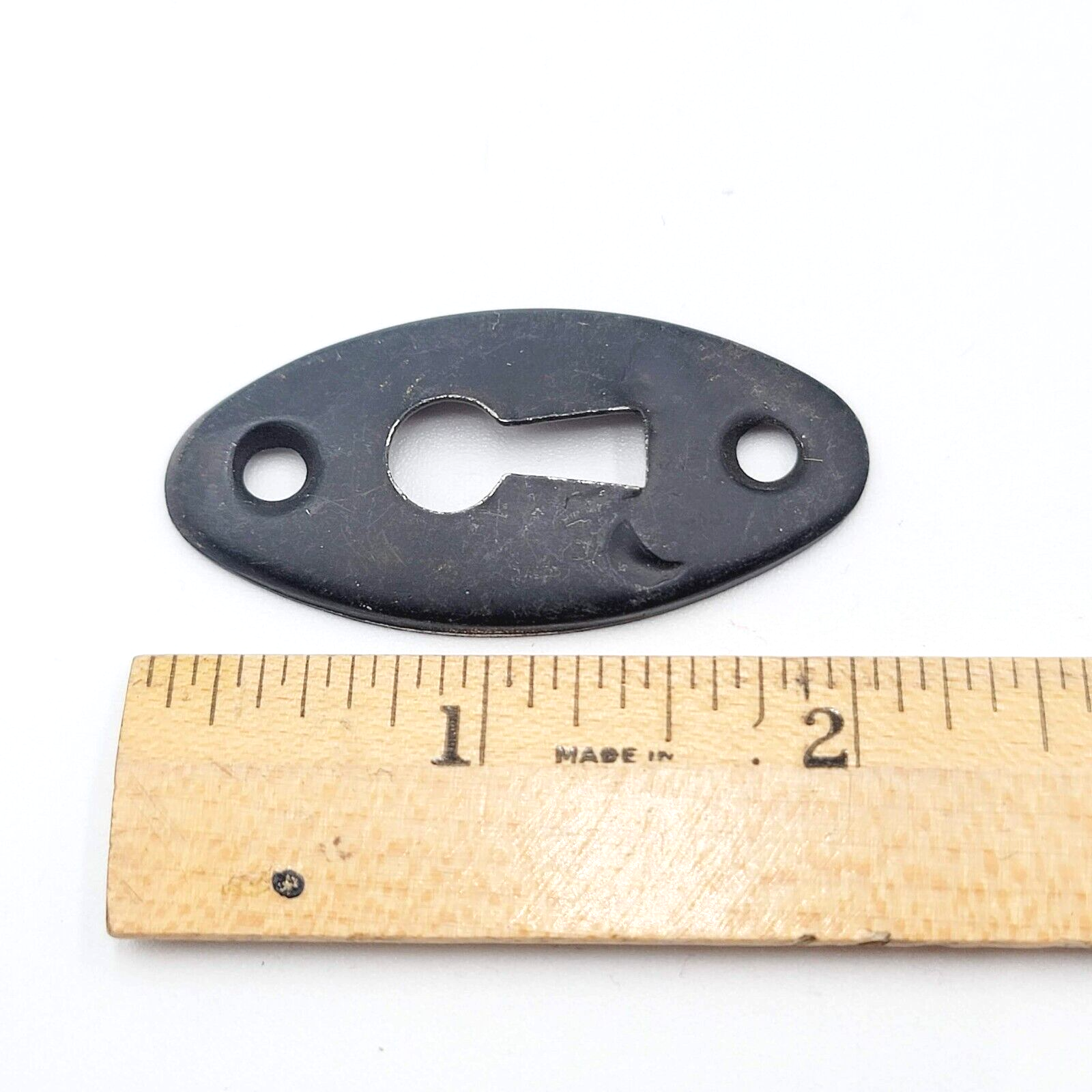 Vintage Oval Black Steel Skeleton Key hole Escutcheon Salvage 2"x 1"
