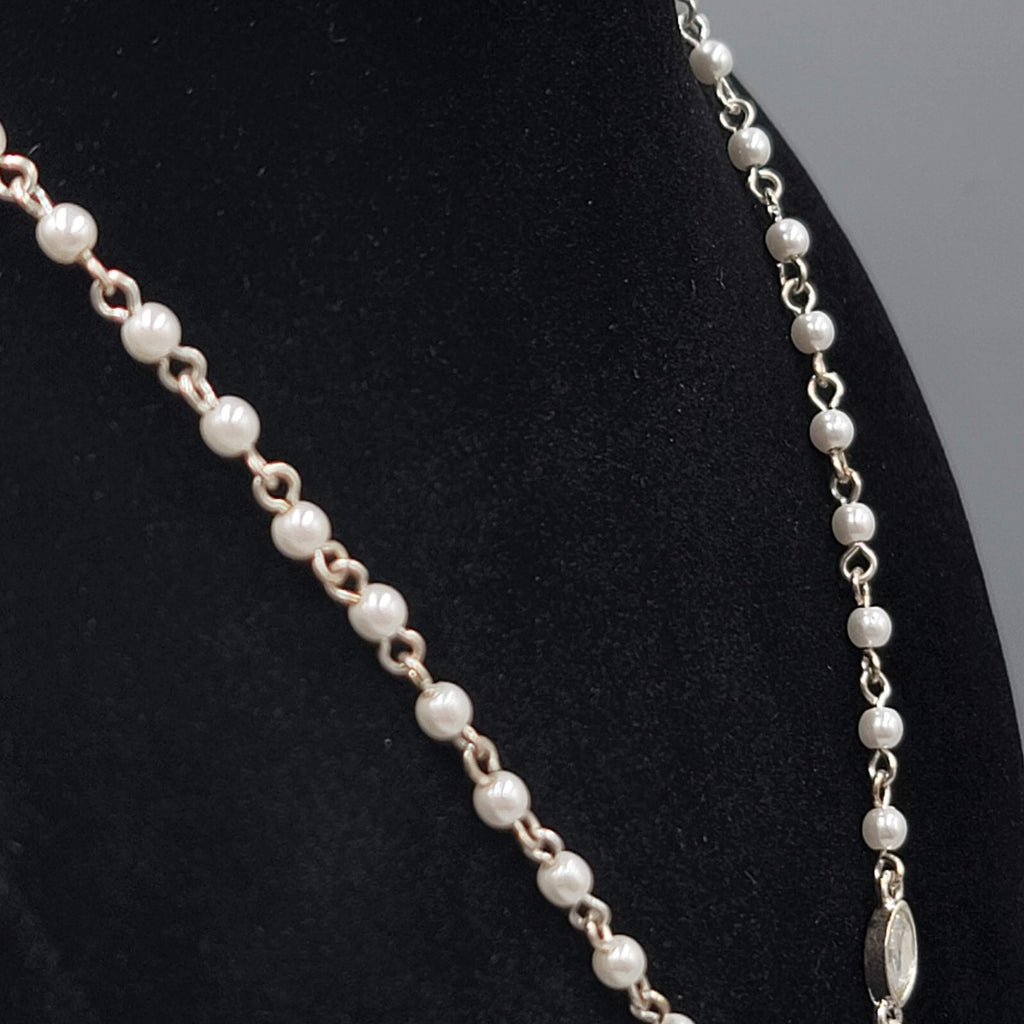 Napier Y Drop Necklace White Bead Silver tone 18"