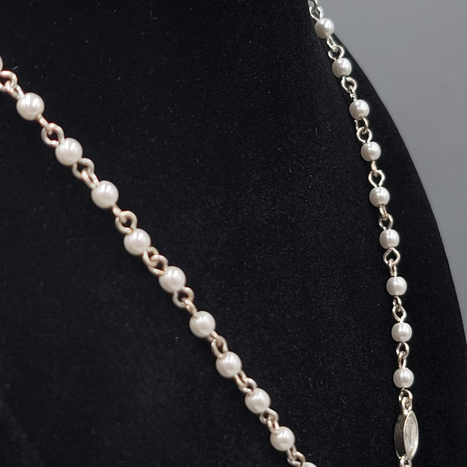 Napier Y Drop Necklace White Bead Silver tone 18"