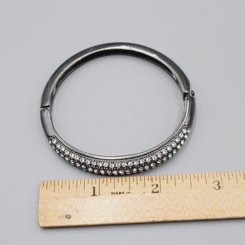 Black Rhinestone Hinged Bangle Bracelet 6.75"