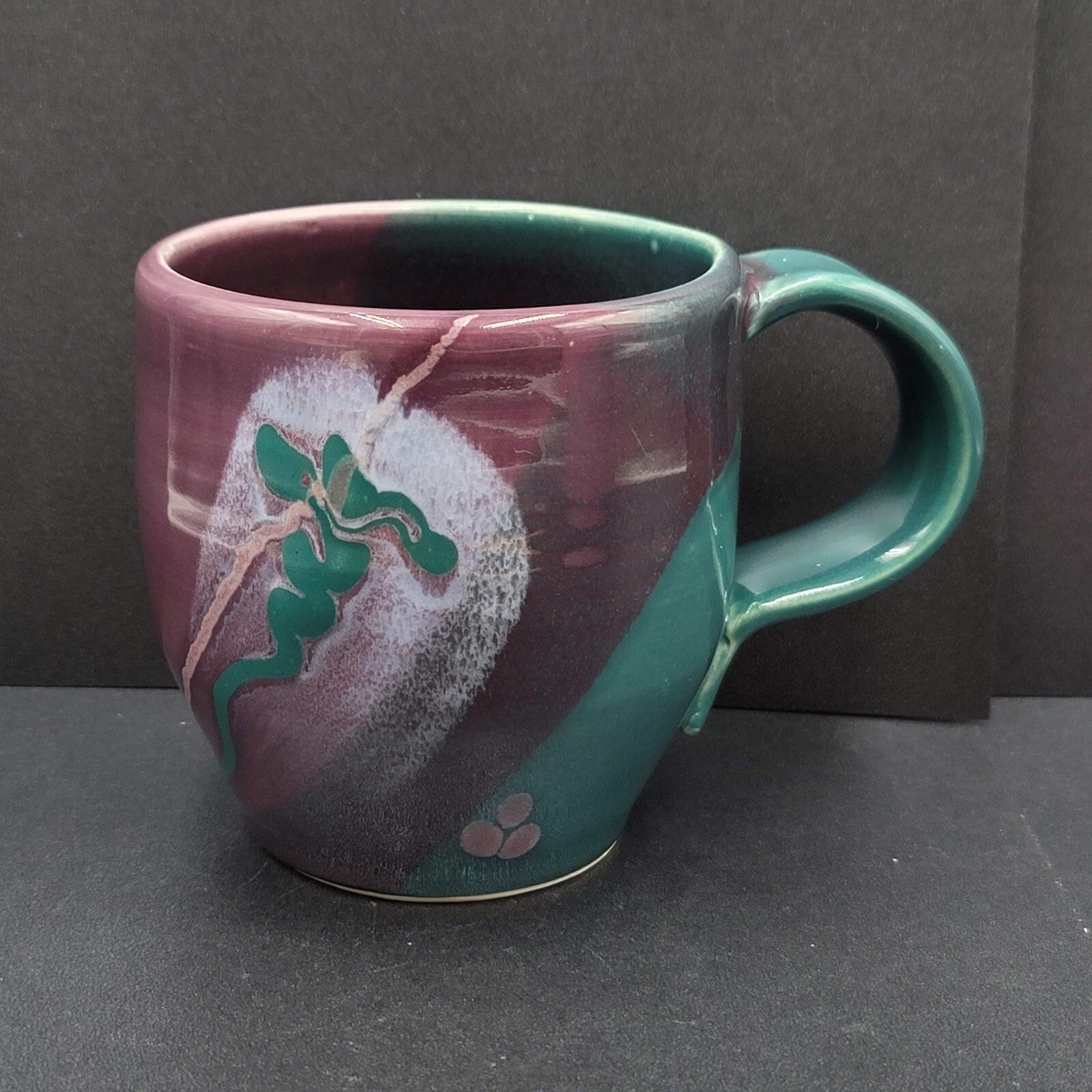 Art Pottery Coffee Mug Artist Purple Teal Abstract Design