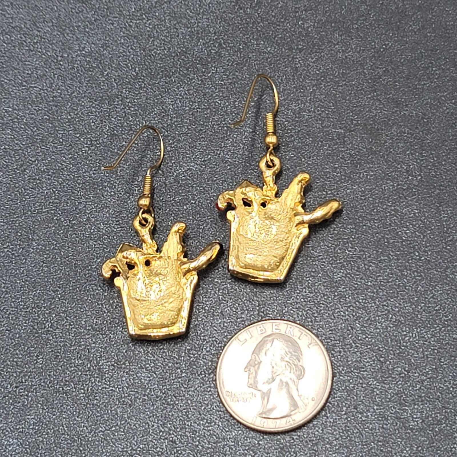 Christmas Pierced Earrings Gold Plated Presents Santa Candy Cane Dangle 1 1/8"