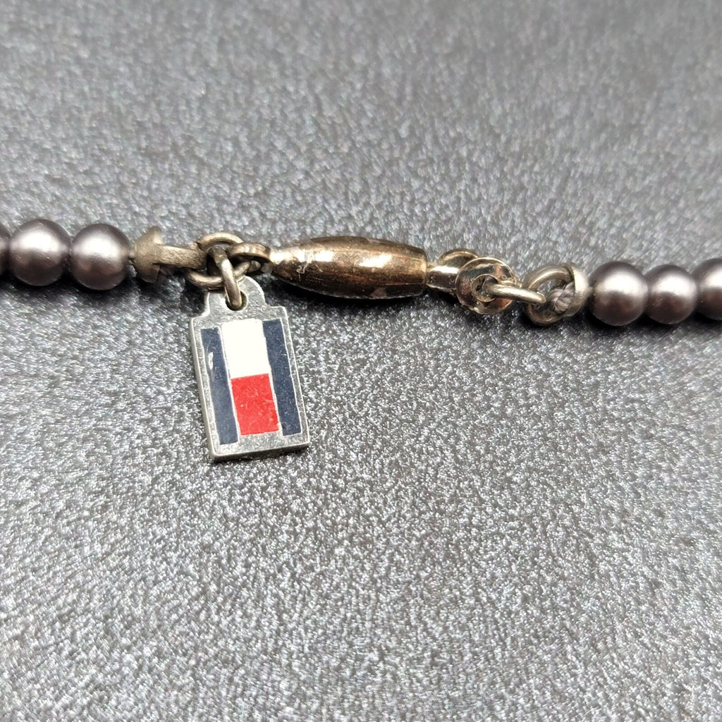 Tommy Hilfiger Necklace Small Dainty Gray Bead Signed 16"