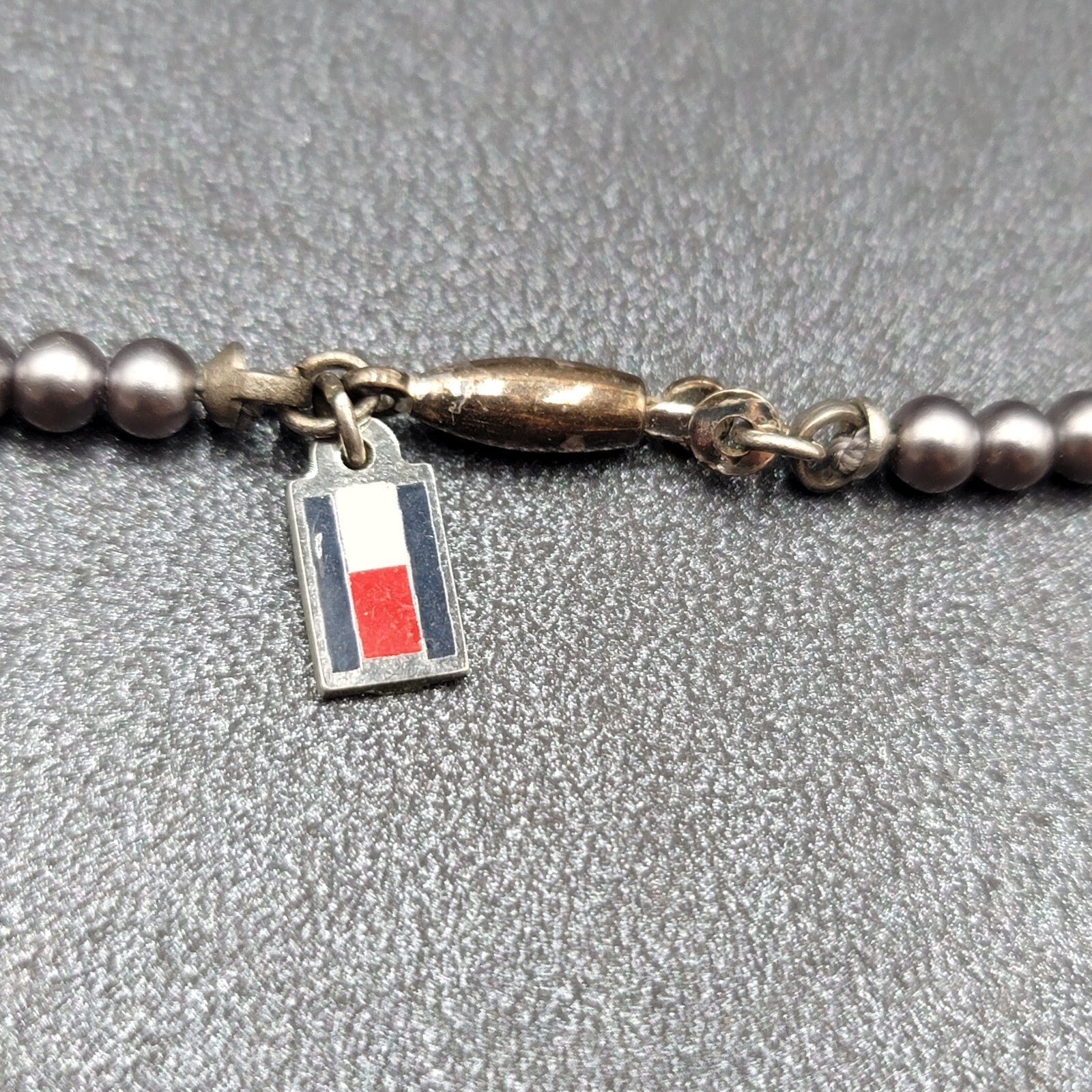 Tommy Hilfiger Necklace Small Dainty Gray Bead Signed 16"