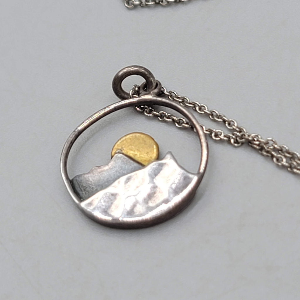Athena Designs Sun Mountain Pendant Necklace Sterling Silver 925 - 16"-18"