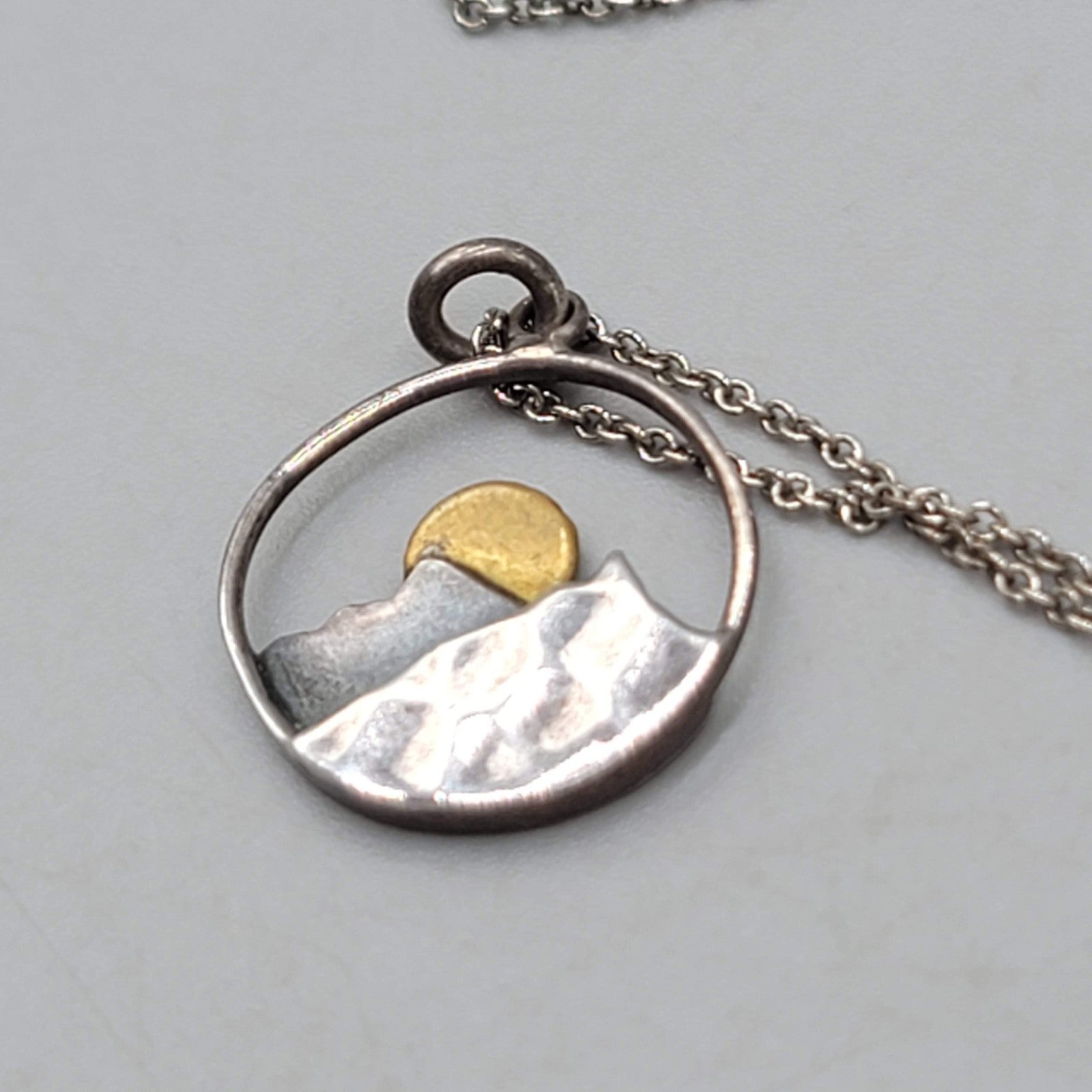 Athena Designs Sun Mountain Pendant Necklace Sterling Silver 925 - 16"-18"