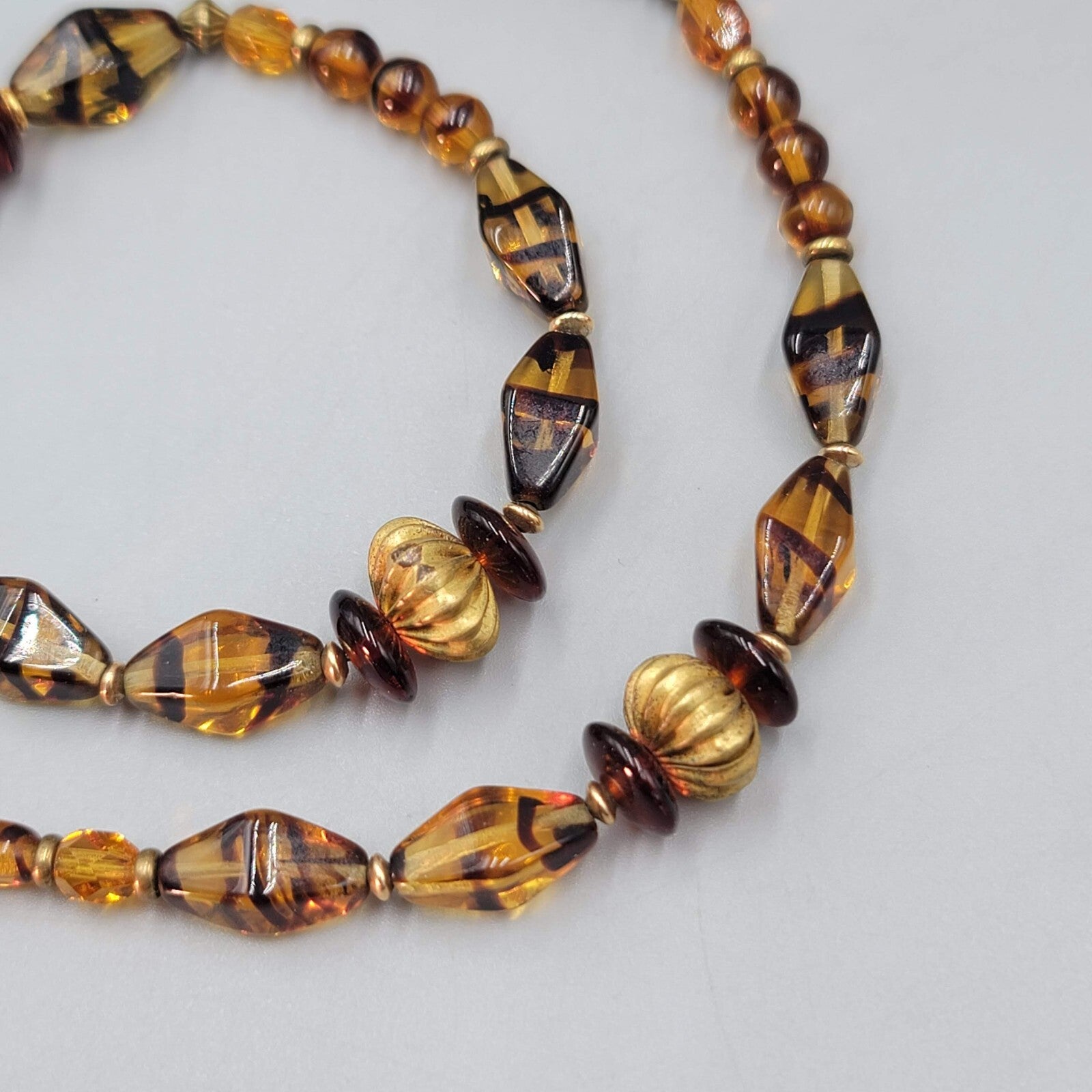Brown Glass Bead Necklace Brass Bead 28"