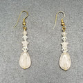 Pierced Earrings Gold tone Crystal Rose Quartz Teardrop Beaded Dangle 1 1/2"