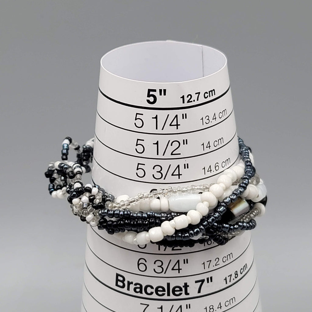 Black White Seed Bracelet Shell Multi Strand 7 in