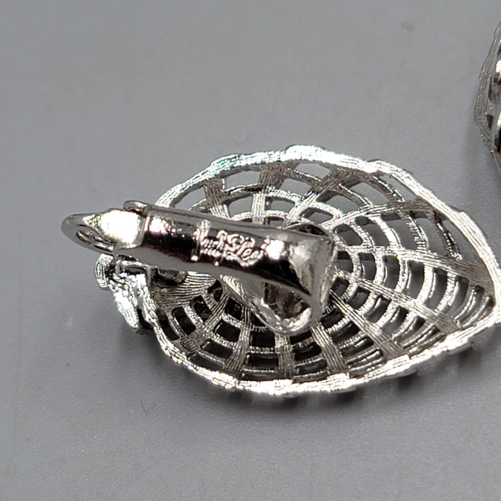 Vintage Judy Lee Clip on Earrings Filigree Silver tone Climber 1 1/8"