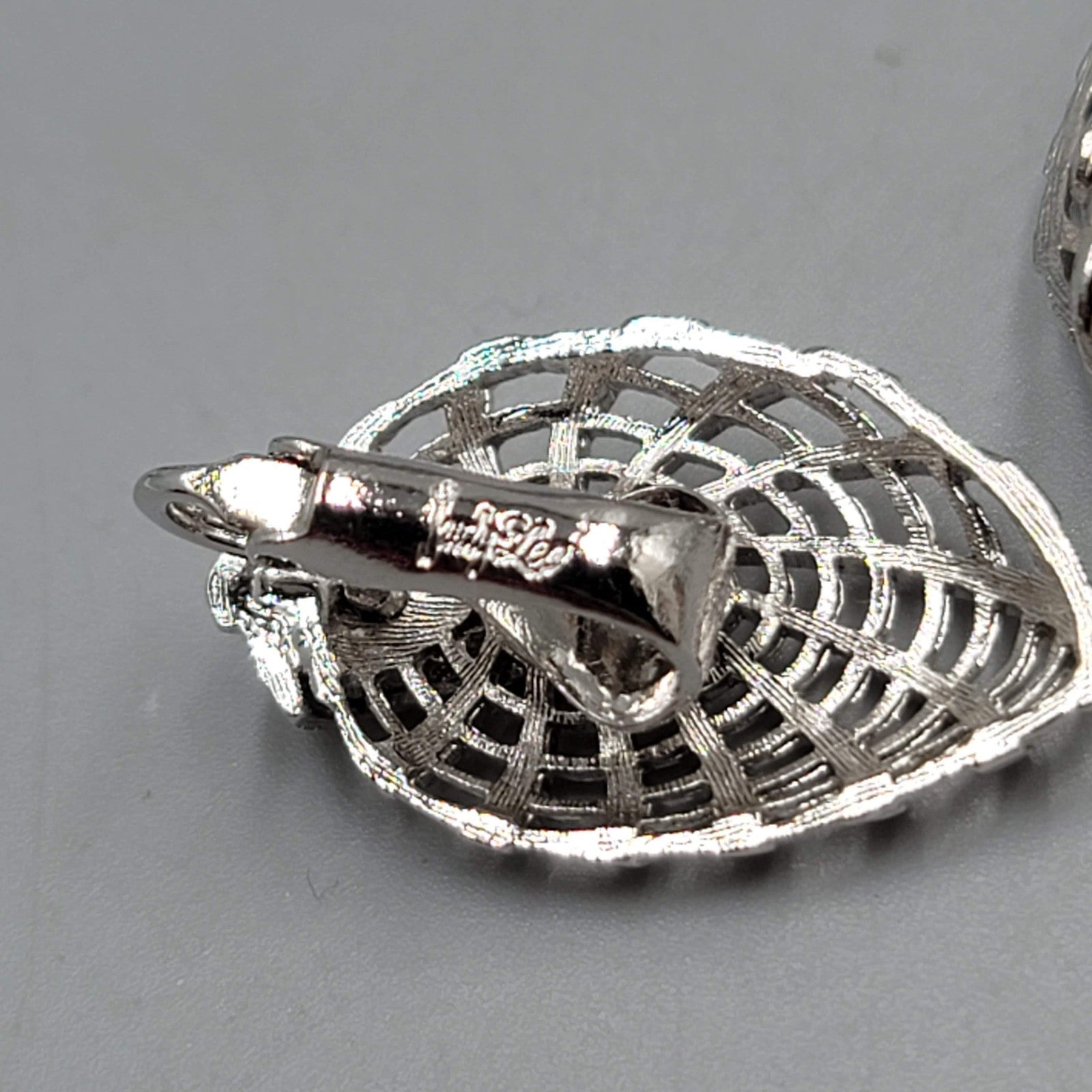 Vintage Judy Lee Clip on Earrings Filigree Silver tone Climber 1 1/8"
