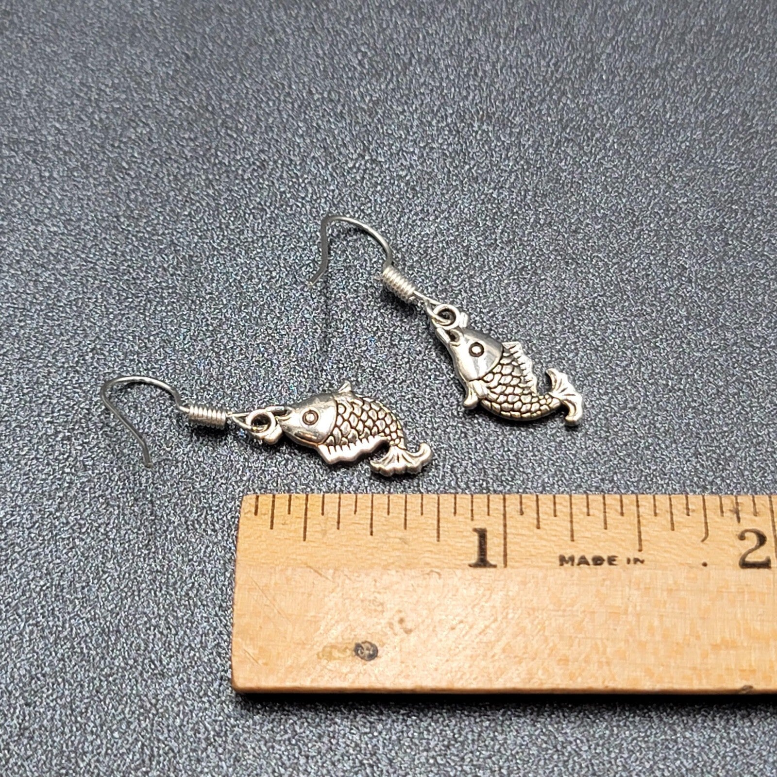 Pierced Earrings Small Detailed Embossed Dangle Fish 3/4"