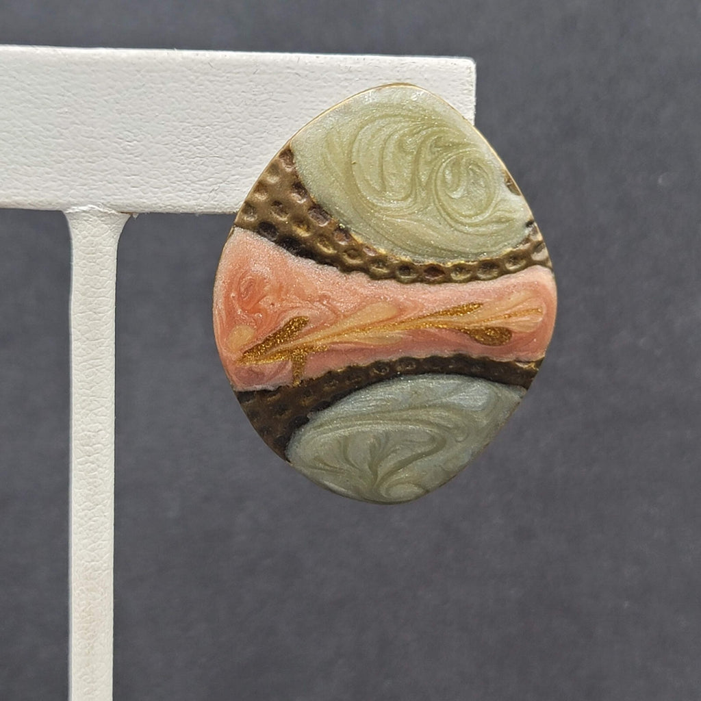 Vintage Pierced Earrings Mauve Pink Sage Green Enamel over Metal Drop 1.5"