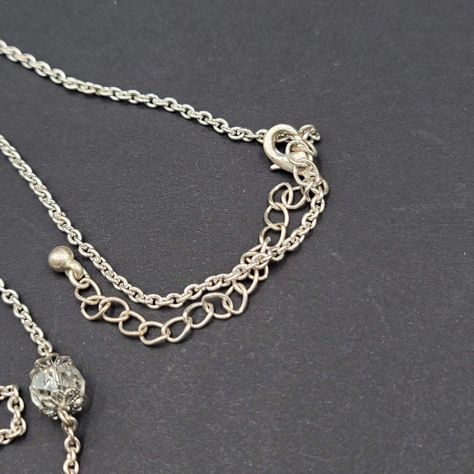Long Chain Tassel Necklace Silver tone Rhinestone Accent 28"