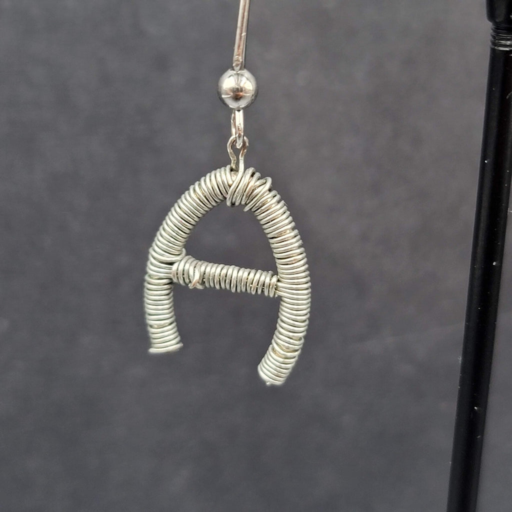 Pierced Earrings Silver tone Wire Wrapped Initial A Dangle 3/4"