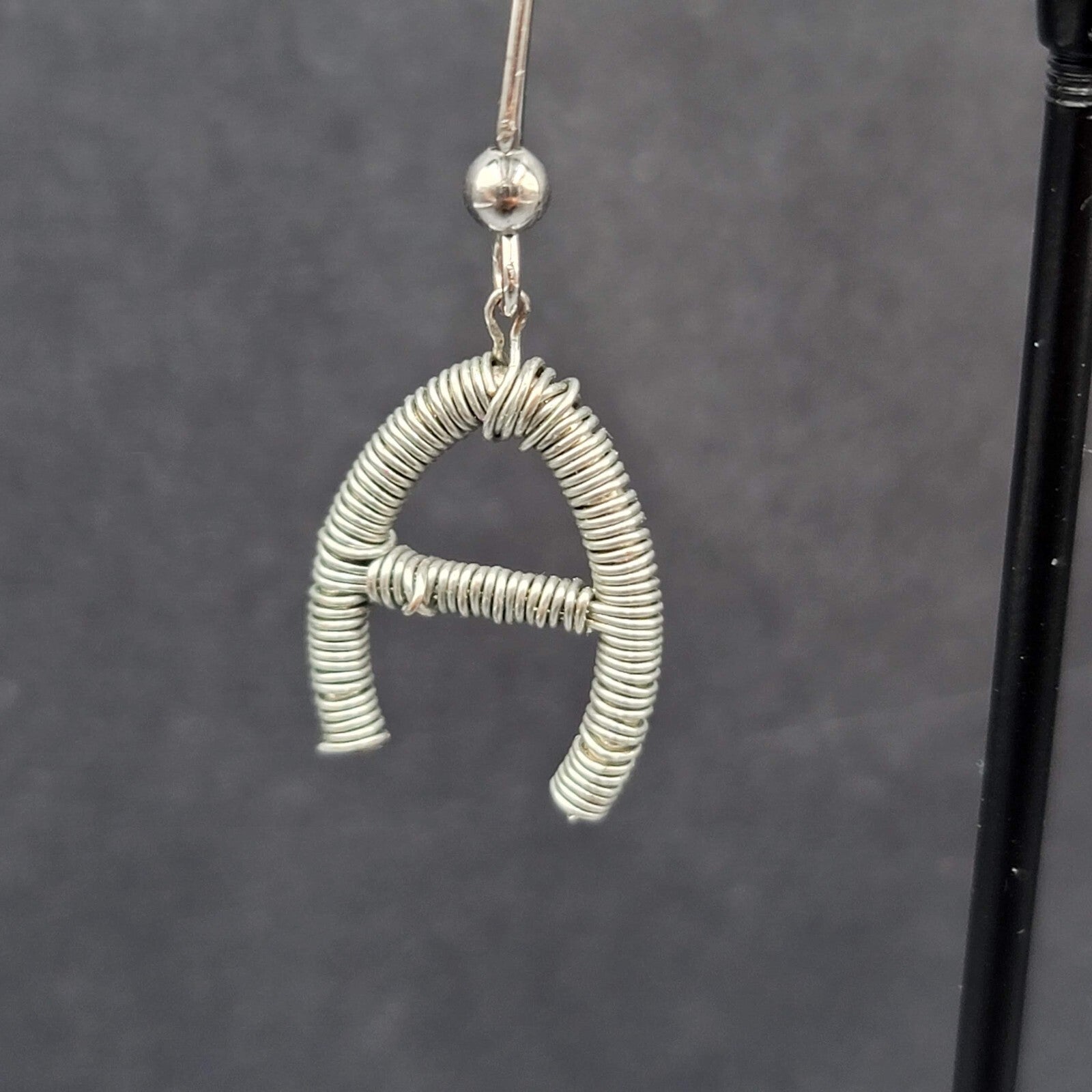 Pierced Earrings Silver tone Wire Wrapped Initial A Dangle 3/4"