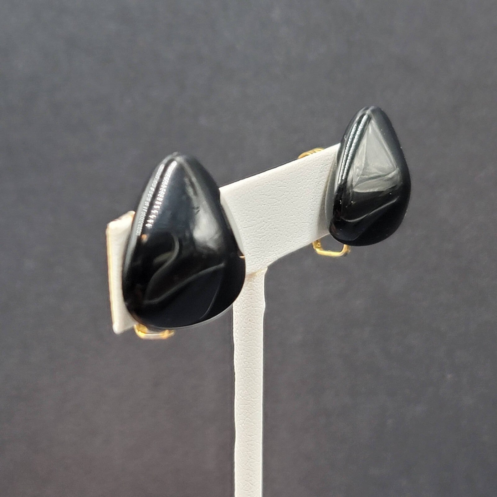 Vintage Clip on Earrings Black Glass Triangle 3/4"