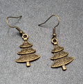 New Christmas Tree Pierced Earrings Embossed Bronze tone Dangle 1"