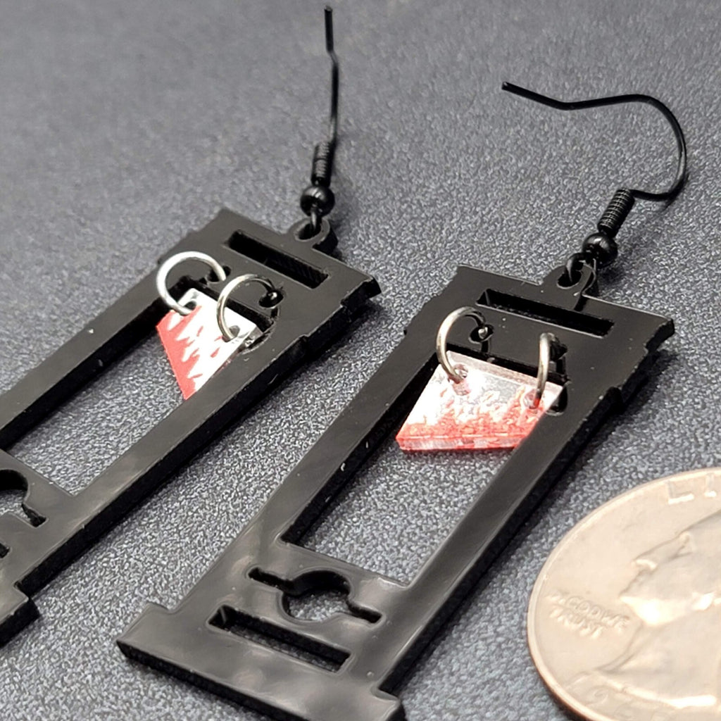 Guillotine Pierced Earrings Black Halloween Gothic Punk Rock 1.75"