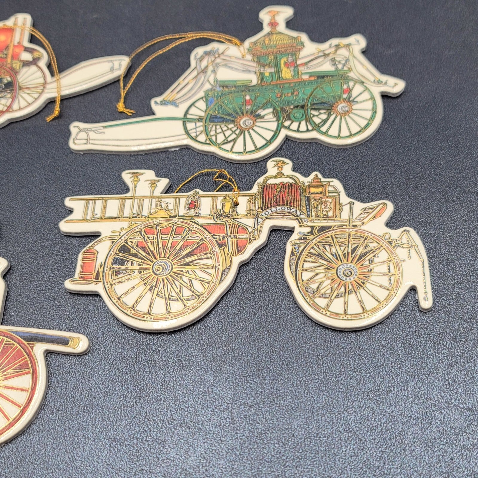 Vintage Shackman Diecut Gold Stamped 4 Ornaments Vehicles 1999